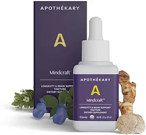 Apothékary Mindcraft Βάμμα, Γνωστική & Εστίαση, μακροζωία και κατά της γήρανσης συμπλήρωμα βοτάνων, υποστήριξη της υγείας του εγκεφάλου, Vegan, 30 υπηρεσίες