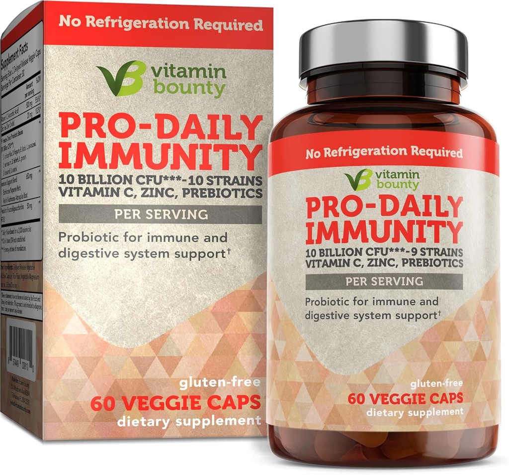 Vitamin Bounty Pro-Daily Probiotic - 10 δισεκατομμύρια CFU Blend, ψευδάργυρος & βιταμίνη C για την Digestive Υγεία, ανοσοποιητική υποστήριξη Prebioitcs και προβιοτικά για γυναίκες και άνδρες - 60 κάψουλες