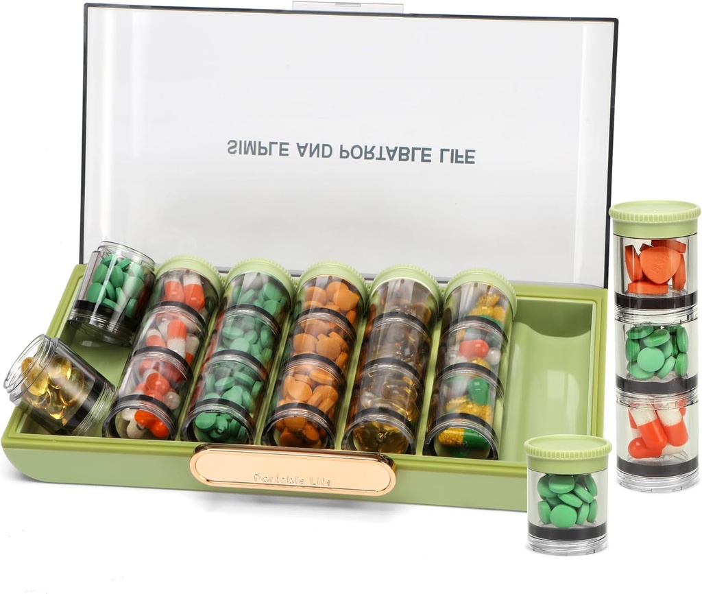 Toplive Pill Organizer, Tıp Pill Organizer, Seyahat Pill Box 7 Günü, Pill Case, Büyük Haftalık Pill Konteynere For Vitamin Cod Liver Oil, Green
