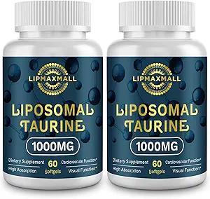Συμπλήρωμα λιποσωμικής ταυρίνης 1000mg, Αμινοξύ υψηλής απορρόφησης για καρδιά, νεύρο, εγκέφαλο, οπτική (60 Softgels - 2 Pack)
