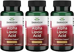 Swanson Alpha Lipoic Asit - Doğal Supplement Sağlıklı Kan basıncı Seviyelerini Destekliyor - Karbohidrat Metabolism - (120 Capsules, 100 mg Her) (3 Pack)