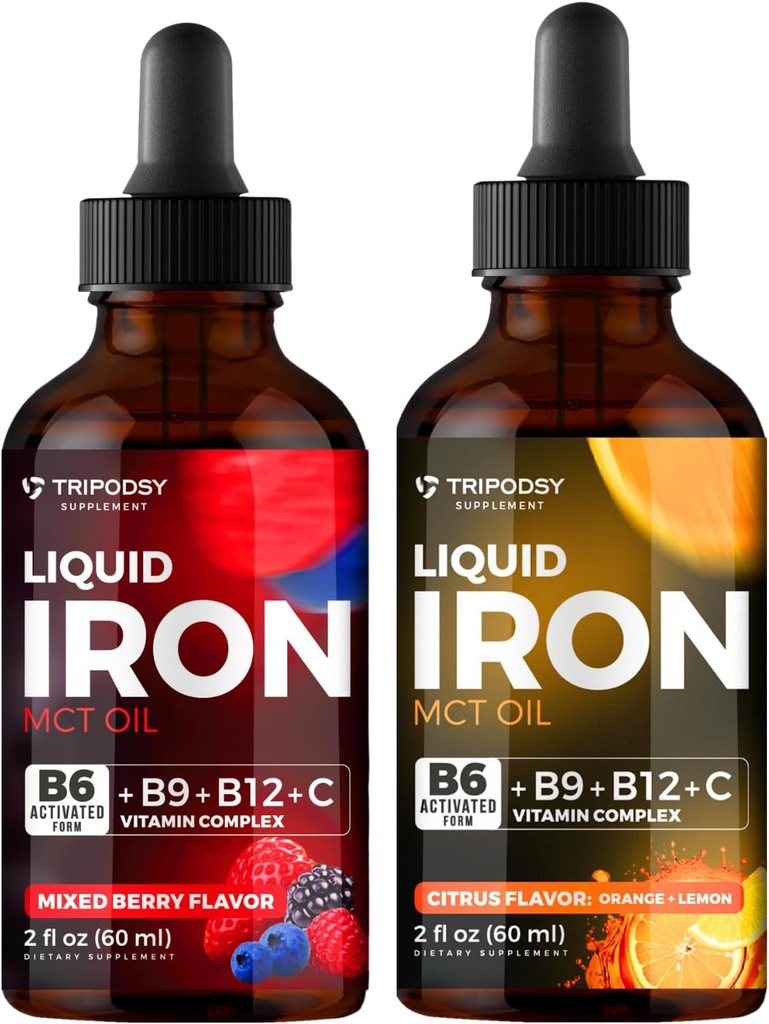 Sıvı Demir Supplement, Iron Drops, Women and Men, B6, B9, B12, C vitamini, Anemia, Blood Builder, Folate, Red Blood Cell, Immune Support, MCT Oil, Citrus, Karma Berry