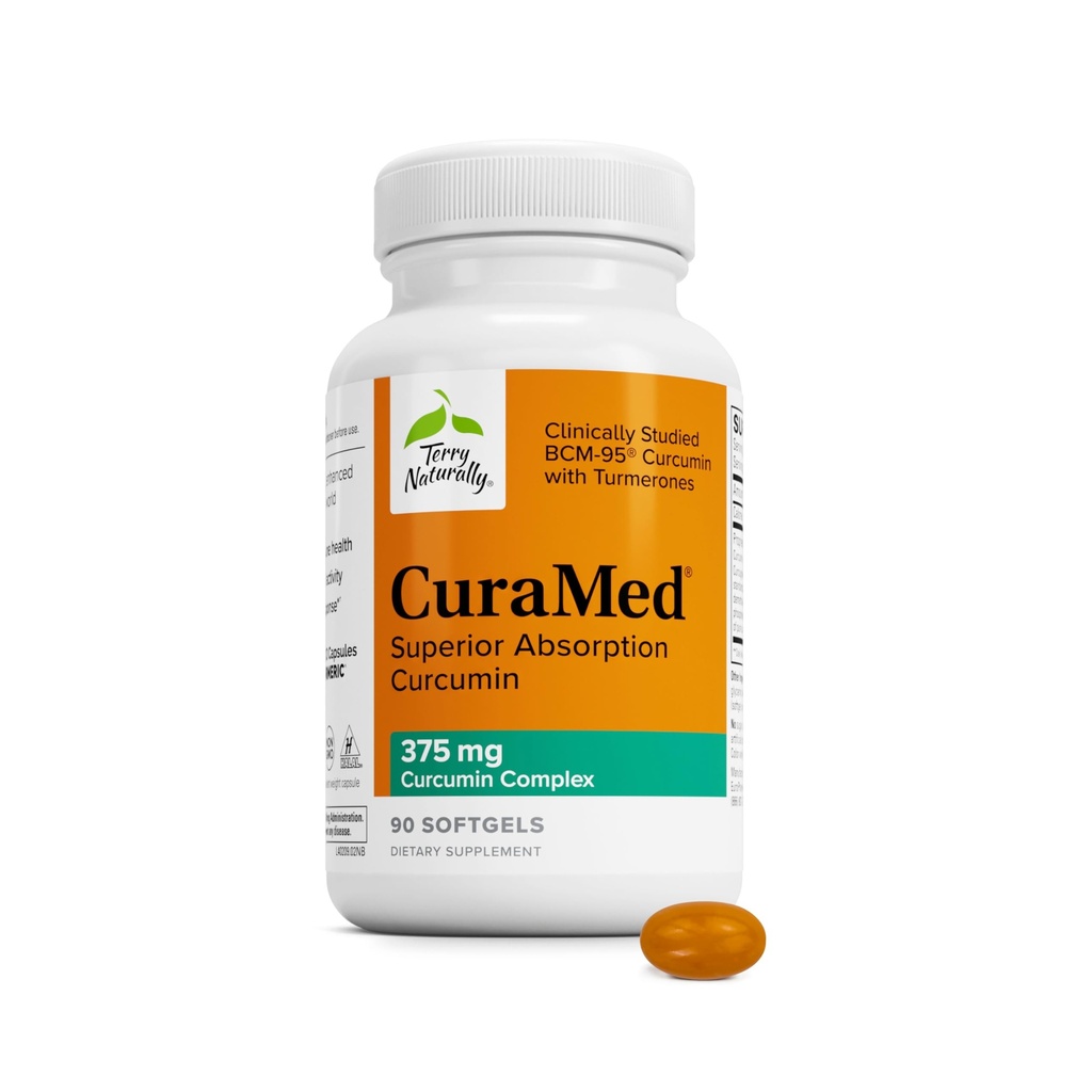 Terry Φυσικά CuraMed 375mg - Αντιοξειδωτικό συμπλήρωμα για την υποστήριξη του εγκεφάλου & ανοσοποιητικών υγείας - Συμπλήρωμα διατροφής με αιθέριο έλαιο κουρκουμίνης & κουρκουμά - Φυτική υποστήριξη ήπατος - 90 Softgels