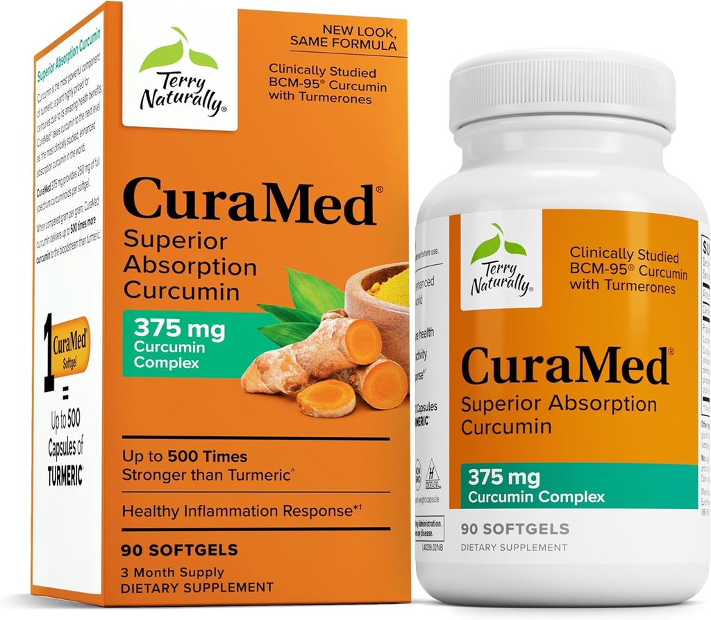 Terry Doğal CuraMed 375 mg - Beyin ve Immune Sağlık Desteği için Antioksi Supplement - Curcumin & Turmeric Essential Oil - Herbal Liver Desteği - 90 Softgels