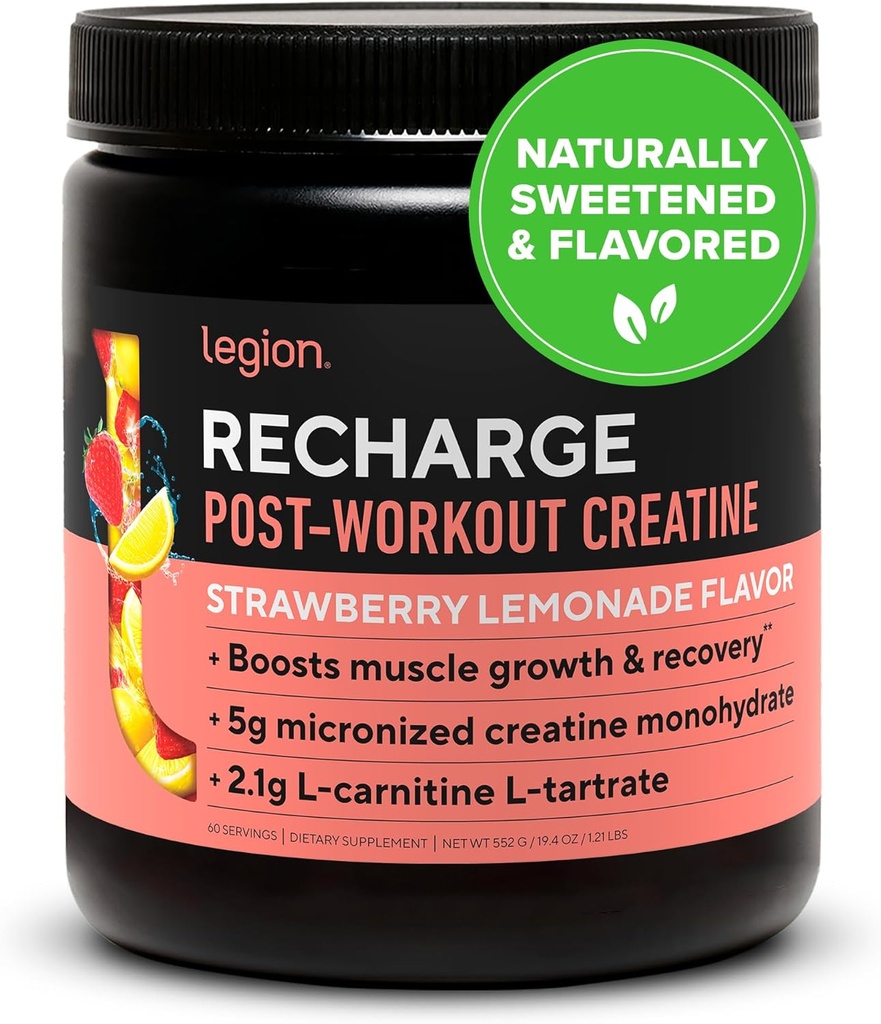 LEGION Recharge Post Workout Supplement (Strawberry Lemonade) - Tüm Doğal Kas Builder & Recovery Micronized Tinatine Monohidrat ile içilir. Doğal olarak Tatlılaştırılmış & Flavored 60 Hizmet