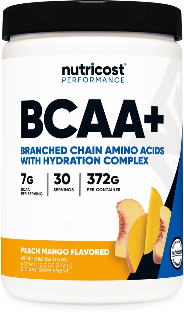 Nutricost BCAA + Hydration Toz (Peach Mango) 30 Hizmet - Hydration Complex - Gluten-Free, Non-GMO