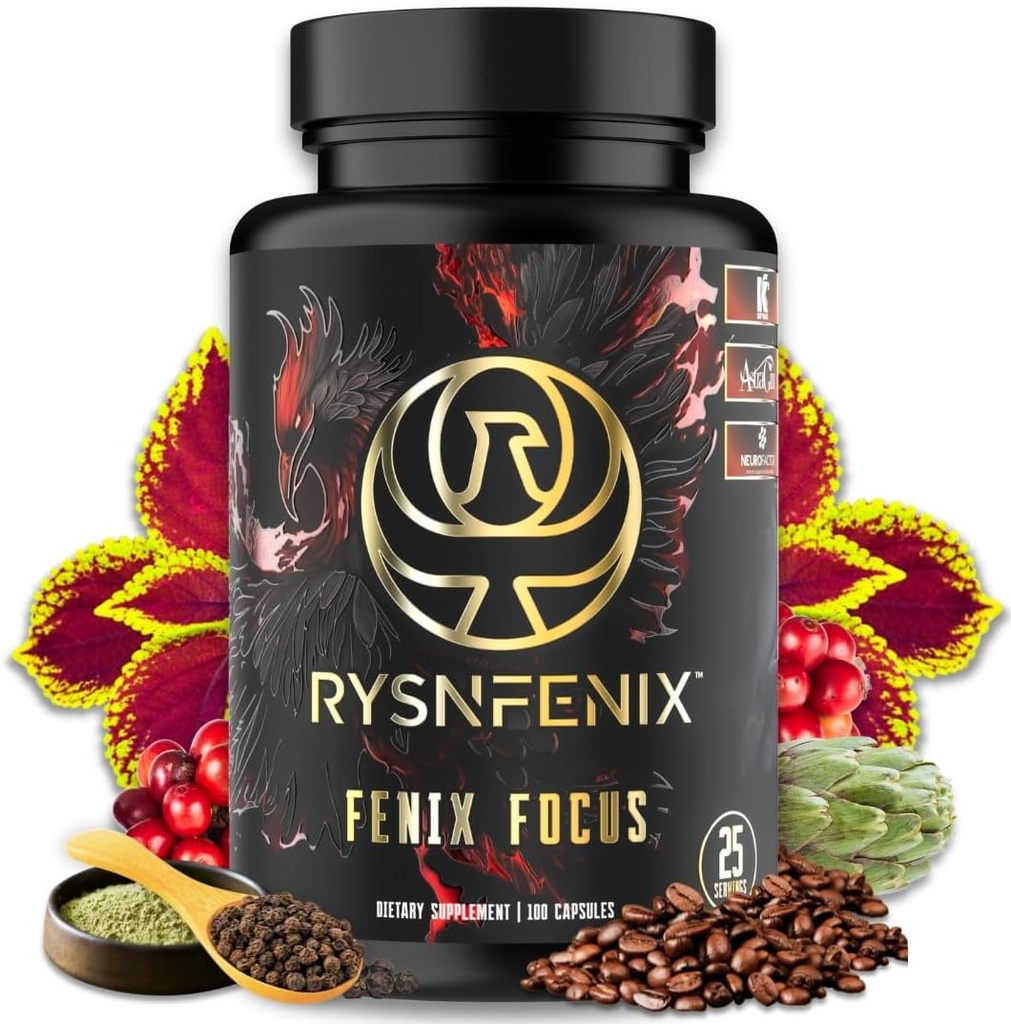 Fenix Focus – Premium Nootropic Formula με καφεΐνη (Γρήγορη & Αργή), L-Θεανίνη, B12, Τυροσίνη, Χολίνη, Αγκινάρα – 100 Κάψουλες