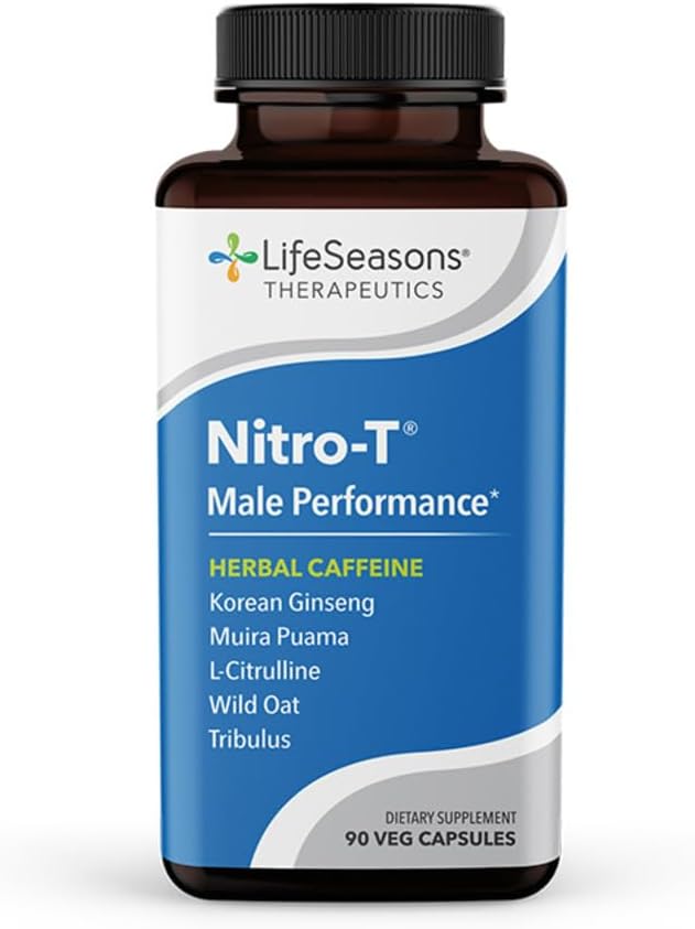 LifeSeasons Nitro-T - Ανδρικό συμπλήρωμα υποστήριξης απόδοσης - Enhance Stamina & Energy - Προώθηση υγιή κυκλοφορία αίματος - L-Citrulline L-Theanine Tribulus Ginger Kava & Caffeine - 90 κάψουλες