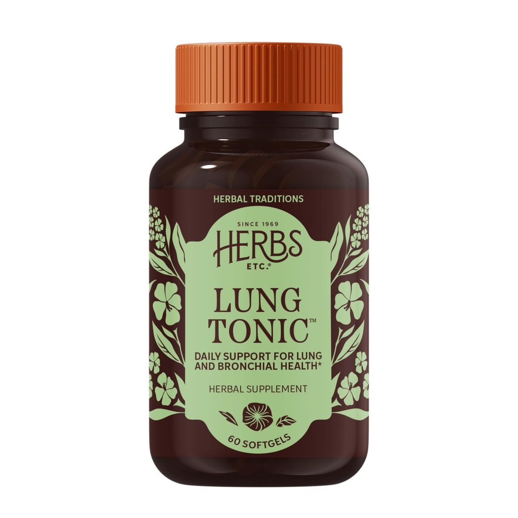 Βότανα Etc. Lung Tonic - Lung Supplement for Bronchial Support - Υγιής υποστήριξη αναπνοής με Mullein, Horehound & Grindelia - 60 Softgels