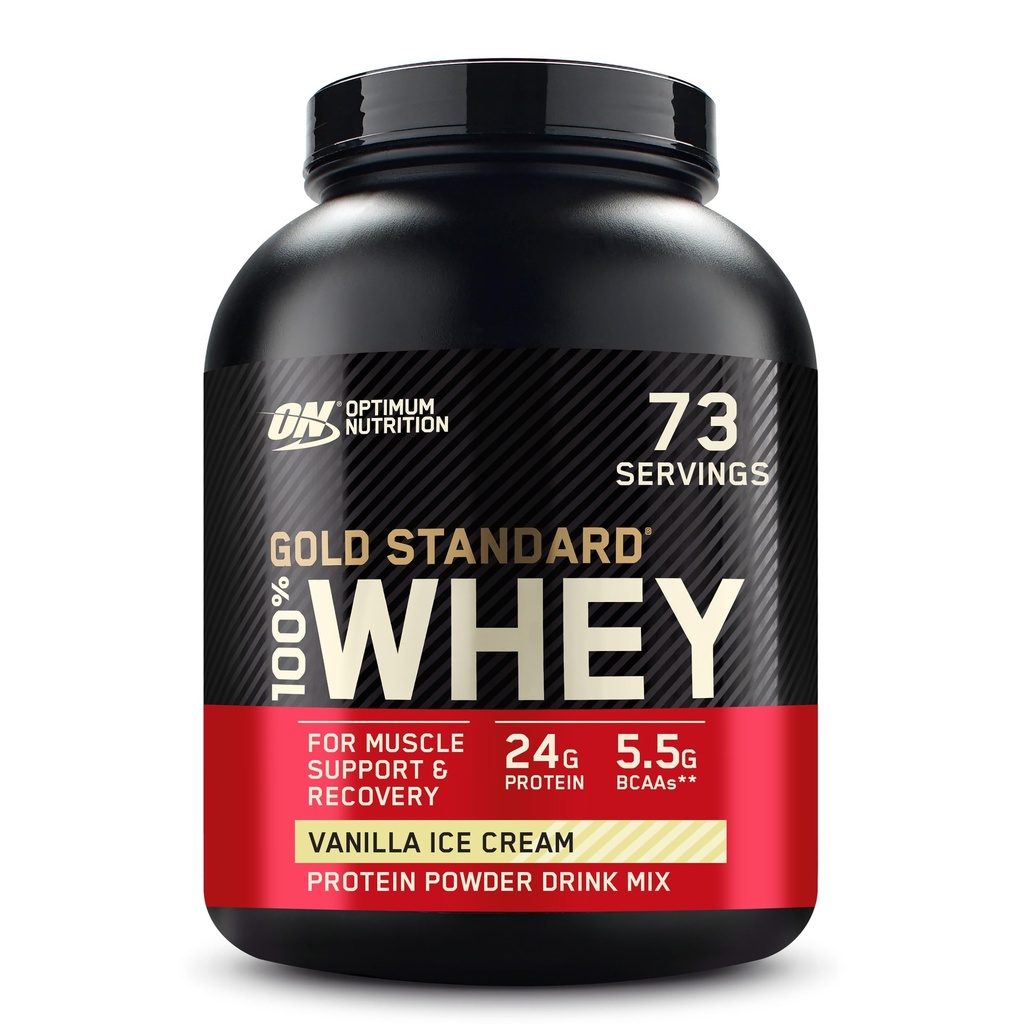 Optimum Nutrition Gold Πρότυπο 100% Whey Protein Powder, παγωτό βανίλια, 5 Λίρες (συσκευασία Μαΐου Vary)