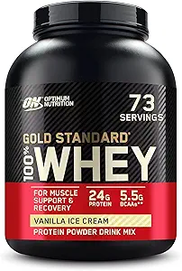 Optimum Nutrition Gold Standard 100% Whey Protein Powder, Vanilla Ice Cream, 5 Pound (Packaging May Vary)