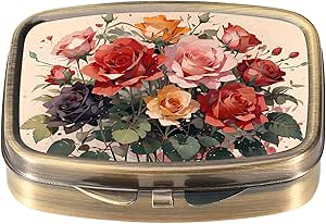 Dynippy Pill Case Pill Box with Mirror Retro Pocket 2 Karşılaştırmalı Tıp Davası Pill Organizer for Pocket Purse and Travel (Cute Flower)