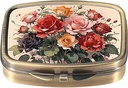 Dynippy Pill Case Pill Box with Mirror Retro Pocket 2 Karşılaştırmalı Tıp Davası Pill Organizer for Pocket Purse and Travel (Cute Flower)