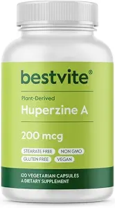 BESTVITE Huperzine A 200mcg από φυσικά παράγωγα Huperzia Serrata (120 κάψουλες χορτοφάγων) - Δεν Stearates - Δεν Flow Agents - Vegan - Μη ΓΤΟ - Χωρίς γλουτένη - Superior Form of Huperzine A