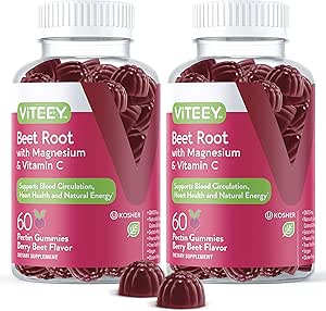 Viteey Beet Root Gummies with & Magnezyum C - Beet Supplement for Heart Health, Blood Printing Support - Vegan, Gluten-Free - 120