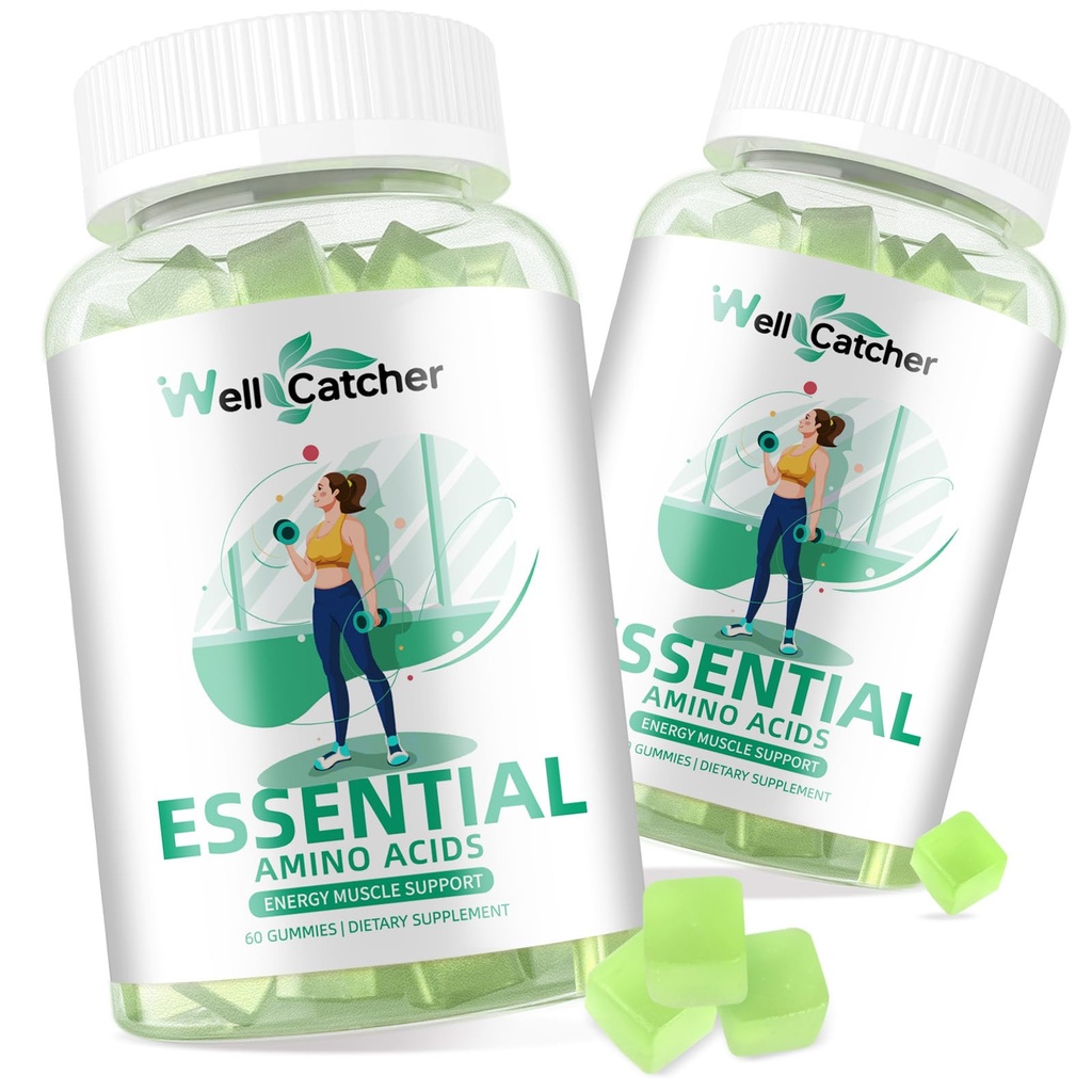EAA Gummies Essential Platinum Acids - 60 Days Supply All 9 Essential Reeses and All Branched-Chain Reeses (BCAAs) Sugar Free with Muscle Recovery Energy Support Non GMO Green Apple Flavor