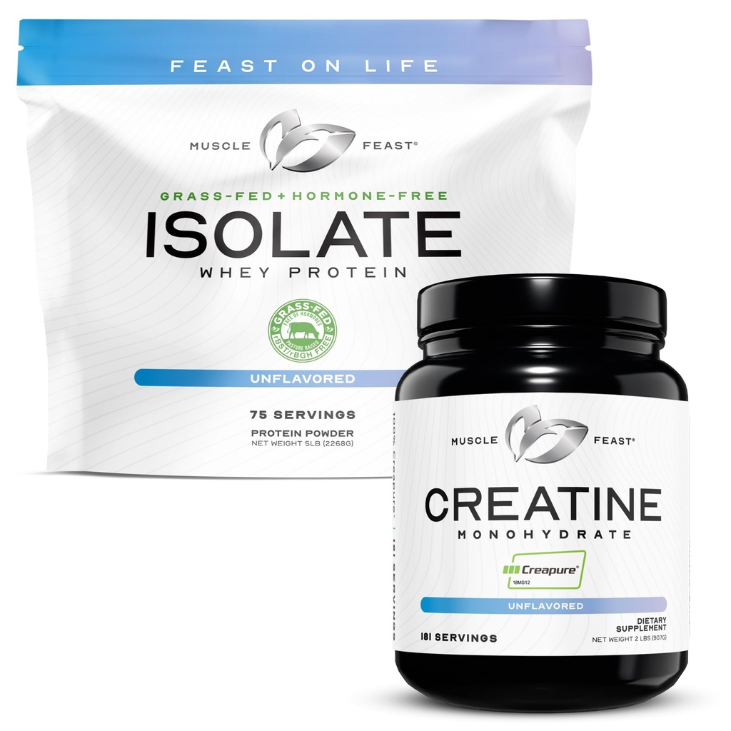 Kasbah Bayramı - Kretine Toz (Unflavored, 2lb) & 1 Whey proteini (Unflavored, 5lb) | Premium Supplements, Vegetarian, Gluten Free