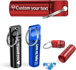 2Pcs Keychain Hill Holder, Εξατομίκευση Μεγάλη Χωρητικότητα Αδιάβροχη Travel Hill Organizer Pill Container Προσαρμοσμένη μικρή θήκη Χάπια με Κείμενο για Εξωτερική Camping Ταξιδιωτικά Δώρα (Μαύρο)