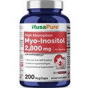 NusaPure Myo-Inositol 2800 mg, 200 Capsules, Ekstra Kuvvet Supplement, Non-GMO