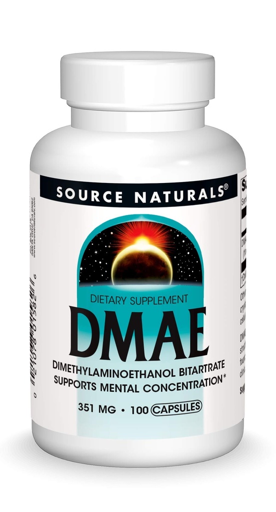 Source Naturals DMAE, Dimetilamino etanol Bitartrate - Supports mental Concentration*, 351mg - 100 Capsules