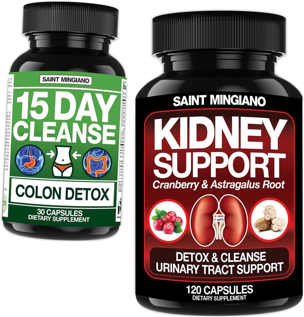 Kidney Support Cleanse Detox & Repair 120 Caps - Together with - 15 Day Cleanse | Colon Detox with Natural Laxative