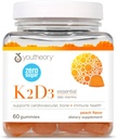 Youtheory K2D3 - Υποστήριξη για την υγεία των οστών και της καρδιάς* - Συνδυάζει βιταμίνη D3 & βιταμίνη K2 - Γαλακτοκομικά, χωρίς σόγια και γλουτένη - Ροδάκινο, 60 χορτοφαγικά Gummies