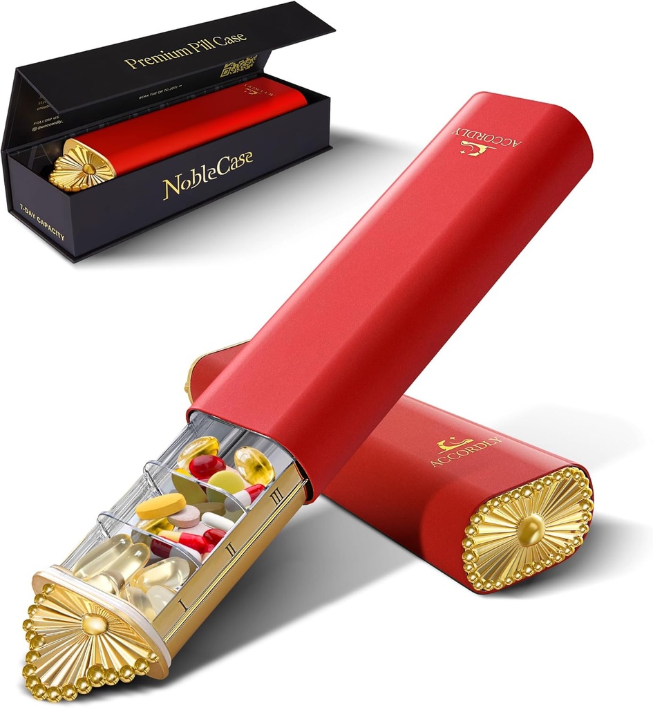 Premium Weekly Pill Organizer, 7Day Compact Pill Case for Purse, Gold Light Alüminyum Pill Box for Vitamins, Medicine, Supplements, Luxury Wellness Hediyeleri, Tıp, Tamamlar,