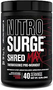 Jacked Factory Nitrosurge Ked Max Preworkout - High-Performance Thermogenic Pre Workout Toz for Men and Women with L Citrulline, Acetyl L Carnitine, Organik Caffeine - 40 Hizmet, Cherry Bomb