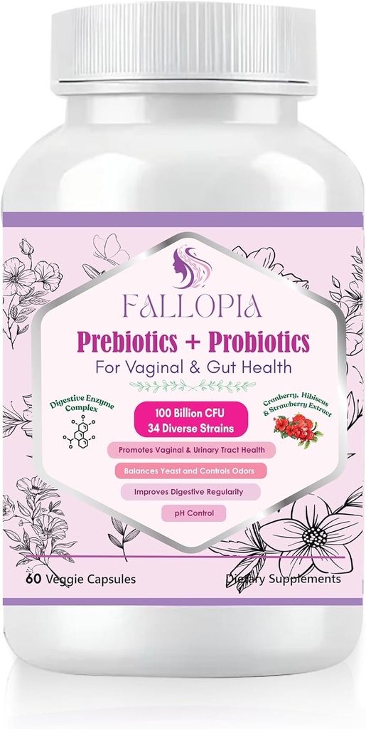 Prebiyotiks, Digestive Enzymes, Cranberry, D-Mannose & Hibiscus - 34 Strain Feminine Care Supplement for Vaginal, Gut & Urinary Health & PH Balance Support Support Support