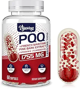 PQQ ile 200 mg Pycnogeno, Premium French Maritime Pine Bark Extract, Unique Dual-Delivery for Maximum Abors, Pine Bark Extract for Vascular & Heart & Joint Function - 120 Vegan Softgels