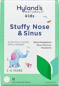 Παιδιά του Hyland Stuffy Mose και Sinus Tablets, Ψυχρή Ιατρική για Παιδιά Ηλικίας 2 και άνω, Κεφαλαλγία Ανακούφιση και Nasινικό αποσυμφορητικό, Γρήγορη Διάλυση Tablets, 50 Count