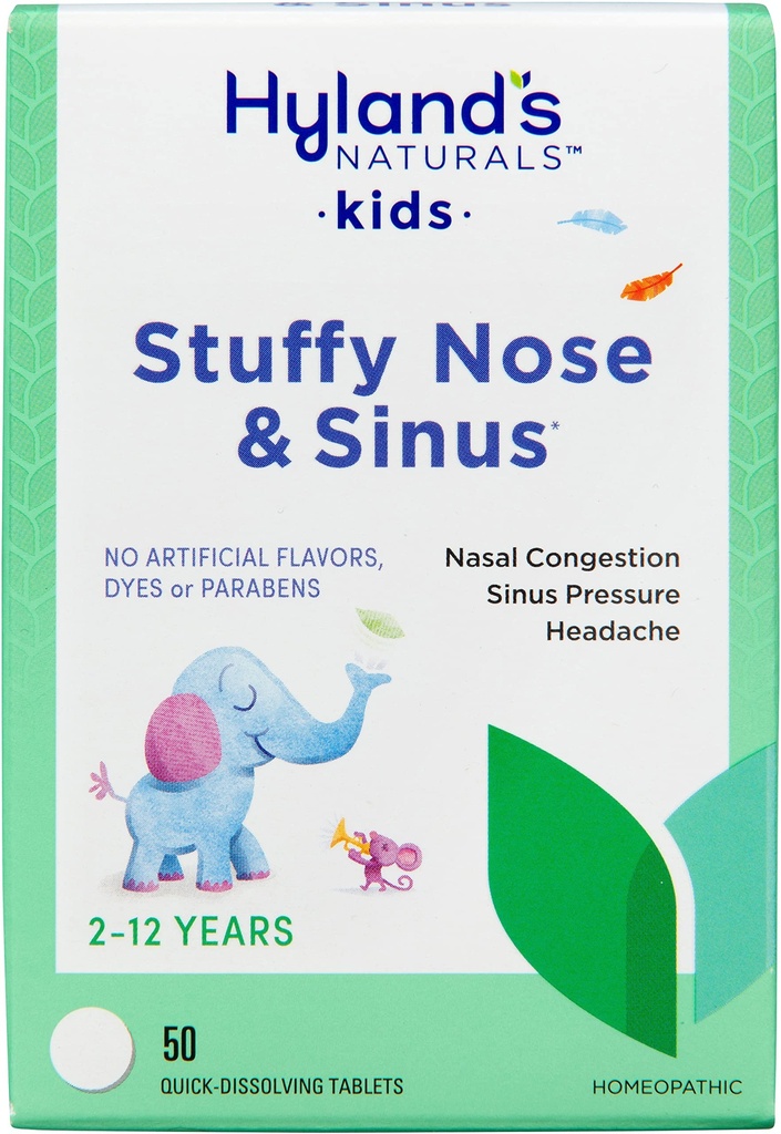 Παιδιά του Hyland Stuffy Mose και Sinus Tablets, Ψυχρή Ιατρική για Παιδιά Ηλικίας 2 και άνω, Κεφαλαλγία Ανακούφιση και Nasινικό αποσυμφορητικό, Γρήγορη Διάλυση Tablets, 50 Count