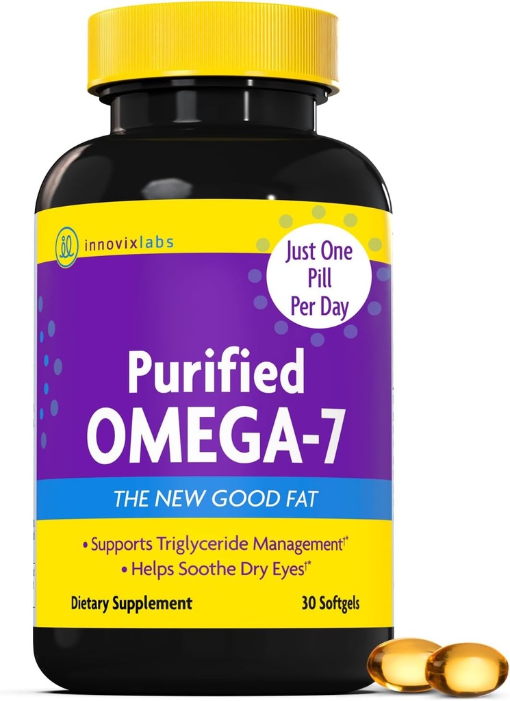 InnovixLabs Purified Omega 7 Supplement - 210 mg Omega-7 Palmitoleic Acid, Fish Oil for Metabolism & Triglyceride Support, Essential Fatty Acids, IFOS Onaylandı, 30 Softgels