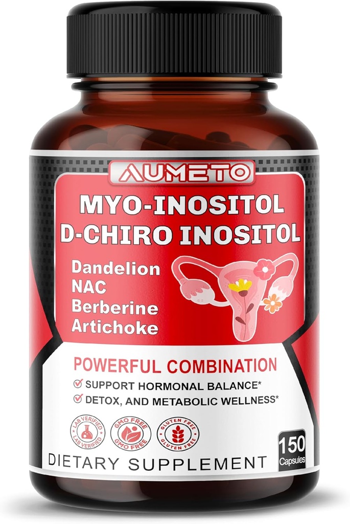 Myo-Inositol + D-Chiro Inositol – 150 Capsules – Folate, NAC, Berberine, CoQ10 ve Detox Mix – Destek Hormonal Denge & Metabolic Wellness – Non-GMO, Gluten-Free-GMO, Gluten-Free-
