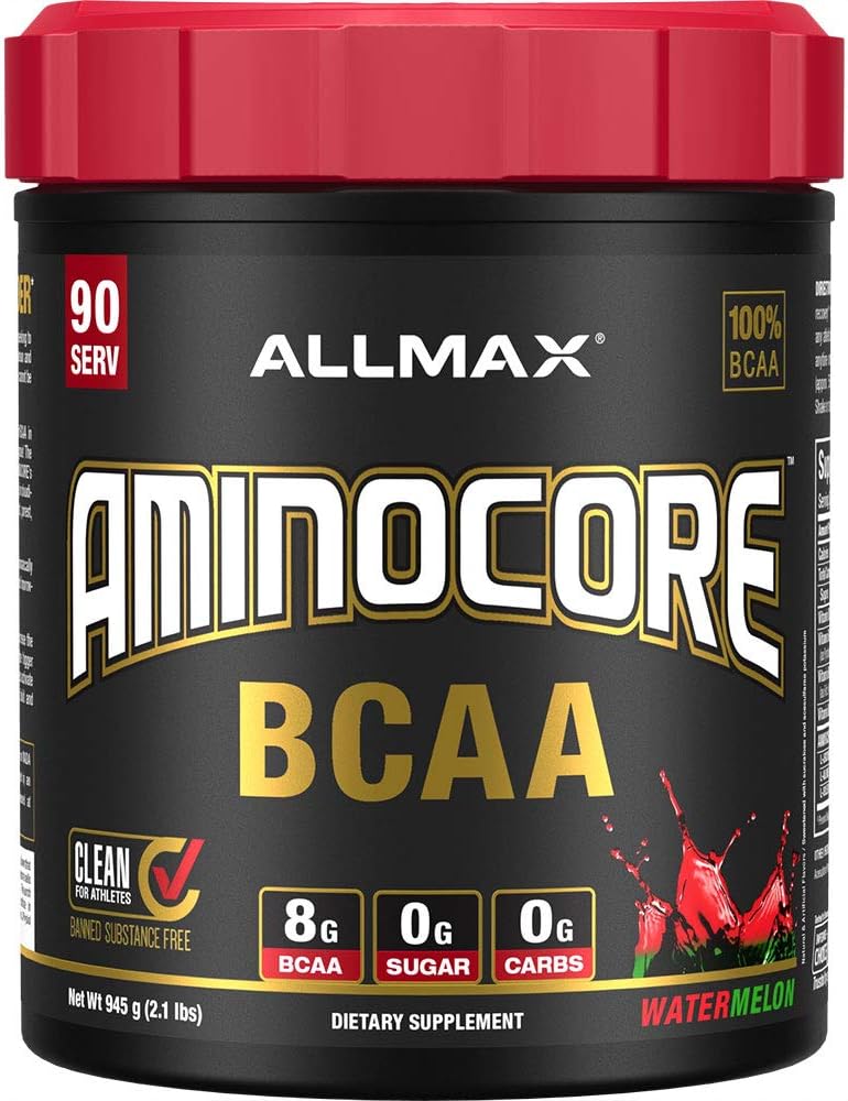 ALLMAX Beslenme AMINOCORE BCAA Toz, 8.18 Pilavitler, Intra ve Post Workout Recovery Drink, Gluten Free, Watermelon, 945 g