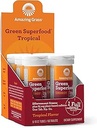 Amazing Grass Fizzy Yeşil Tabletler Enerji Tropikal: Greens + Green Tea Caffeine, Water Flavoring Tablet Antioksis, 60 Kont