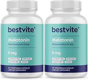 BESTVITE Μελατονίνη 6mg (240 κάψουλες χορτοφάγων) (120 x 2) - Χωρίς Stearates - Vegan - Μη ΓΤΟ - Χωρίς γλουτένη