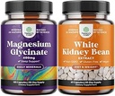 Bundle of Magnesium Glycinate 400mg Capsules and White Kidney Bean Energy Booster - White Kidney Bean Extract Pill and Natural Vegetarian Supplements