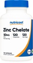 Nutricost çinko Chelate 50 mg, 120 Vegetarian Capsules - Gluten Free and Non-GMO