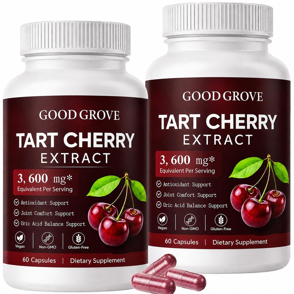 Good Grove Tart Cherry Capsules 3600mg | 10:1 Tart Cherry Extract with Natural Antioxidants | Supports Daily Wellness & Mobility | Promotes Restful Sleep | Non-GMO | Gluten Free | 60 Counts (2)