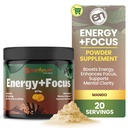 EarthNutri Energy + Focus Toz Supplement - Enerji Boost & Helps Concentration with PeakO2, AlphaSize, Cog SYN PurCaf, Theacrine, Acetyl L-Carnitine L-Tyrosine - Mango Flavor - 20 Hizmet (171g)