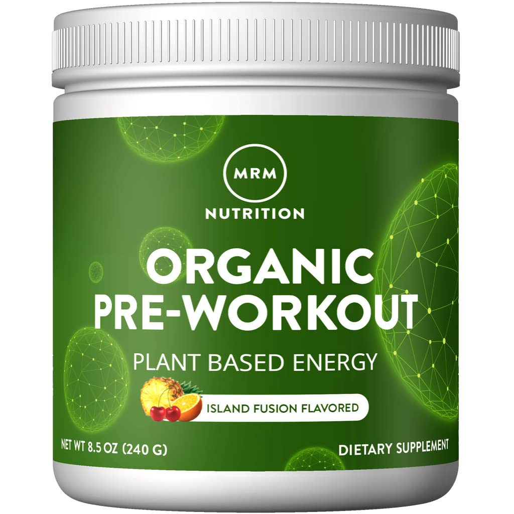 MRM Nutrition Organic Pre-Workout Powder - Women & Men, 150 mg Natural Caffeine & Adaptogens, Pure Energy, Focus & Blood Flow, Vegan, Certified Organic, Non-GMO - 20 Servings, Island Fusion Flavor