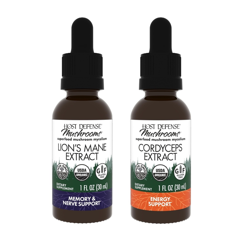 Host Defense Sche with Lion's Mane Extract, 1 fl oz & Cordyceps Extract, 1 fl oz - Support Brain Health, Memory & Focus - Immune & Energy Support Supplement*