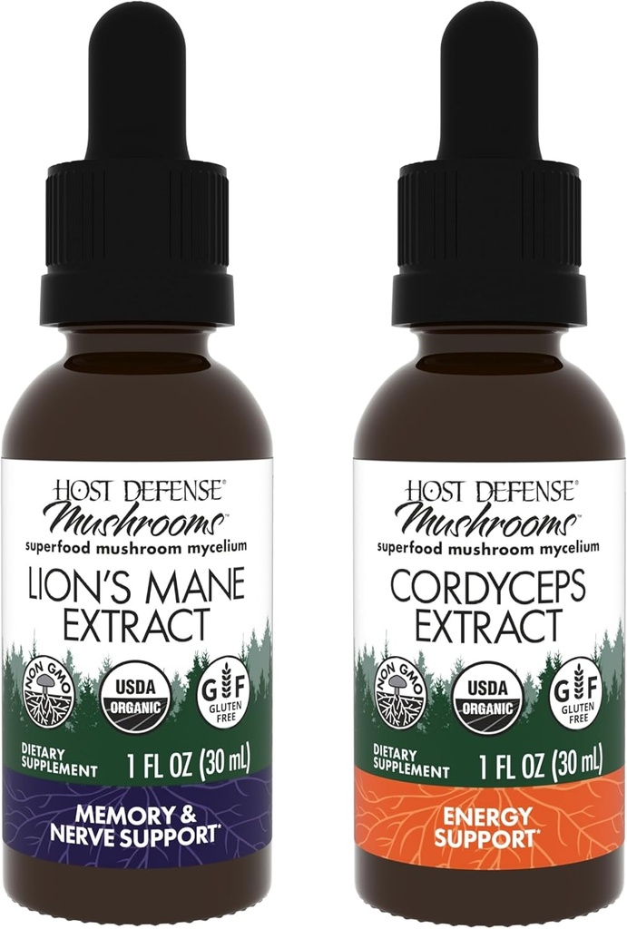 Host Defense Sche with Lion's Mane Extract, 1 fl oz & Cordyceps Extract, 1 fl oz - Support Brain Health, Memory & Focus - Immune & Energy Support Supplement*