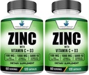 American Standard Supplements Zinc 100mg, Vitamin C 1000mg, and Vitamin D3 5000 IU (125mcg) Per Serving - Gluten Free, Non-GMO, 120 Capsules, 60 Servings (Pack of 2)
