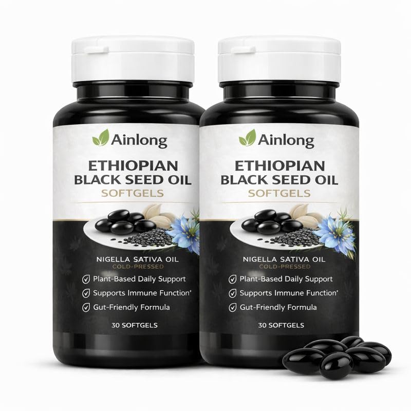 Ethiopian Black Seed Oil Softgels – Nigella Sativa Oil Capsules, Cold-Pressed, Plant-Based Daily Support, Gut-Friendly Formula – 30 * 2 Softgels (2, Orange)