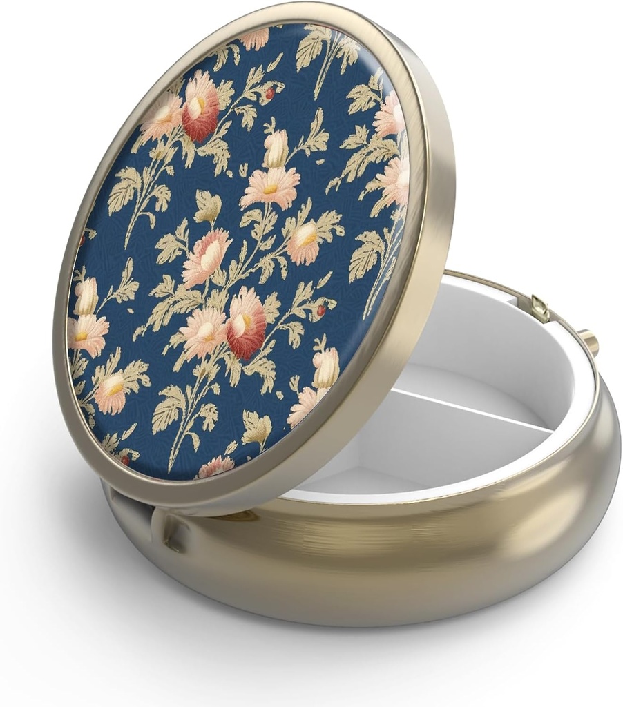 Pill Case Pill Box with Mirror Retro 3 Retment Small Pill Case for Purse or Pocket Bronze Small Roud Pill Box or Vitamins, Fish Oil, Supplements, Pill Containe Travel Hediyeleri (İngilizce) Retro Rose Floral)