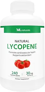 ML Naturals Φυσικό Λυκοπένιο 30 mg 240 Καψάκια λαχανικών. Αντιοξειδωτικό & Ανοσολογική Υποστήριξη, Καρδιαγγειακή Υγεία & Προστάτη Υγεία, NSF-Certified & cGMP-Compliant, τρίτο μέρος-εργαστήριο δοκιμαστεί