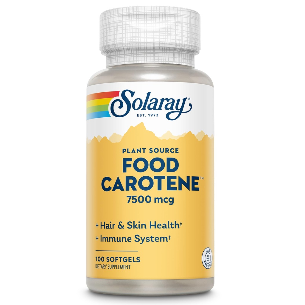 SOLARAY Food Carotene, Vitamin A as Beta Carotene 25000IU Carotenoids for Healthy Skin & Eyes, Antioxidant Activity & Immune System Support (076280041217) (100 CT)
