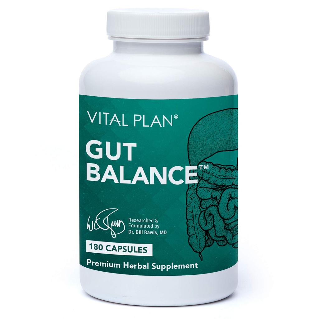 Vital Plan Gut Balance Supplement by Dr. Bill Rawls - Gelişmiş Digestive Health Support Formula w/Clinical-Grade Slippery Elm Bark, Berberine & Dandelion Extract for Women & Men (180 Capsules)